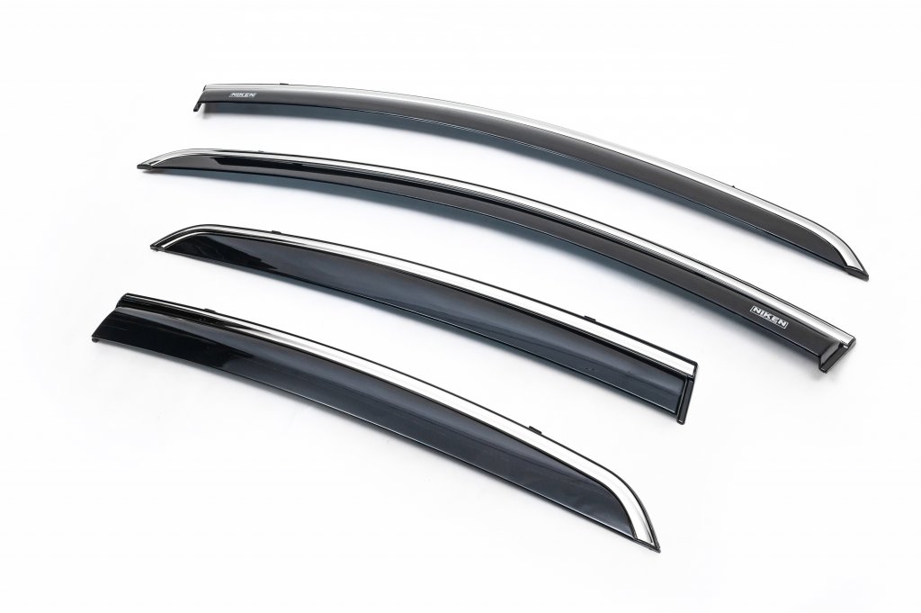 Window deflectors with chrome trim (4 pcs, Niken) for Fiat Linea 2006-2018 - image 1