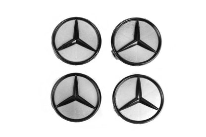 Wheel caps 71/74 mm without ring (4 pcs., gray with black mark) for Mercedes - Reelken Auto