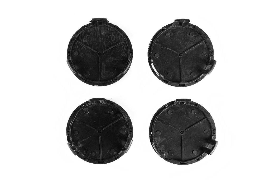 Wheel caps 71/74 mm without ring (4 pcs., gray with black mark) for Mercedes - Reelken Auto