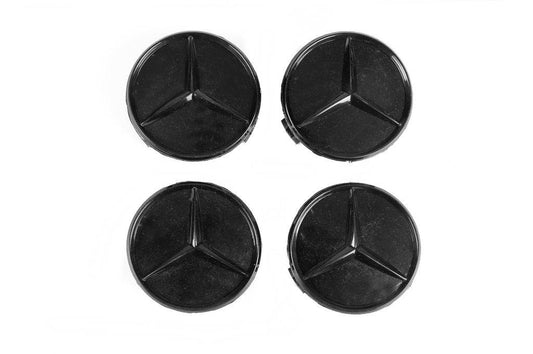 Wheel caps 71/74 mm without ring (4 pcs, black gloss) for Mercedes - Reelken Auto