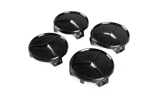 Wheel caps 71/74 mm without ring (4 pcs, black gloss) for Mercedes - Reelken Auto