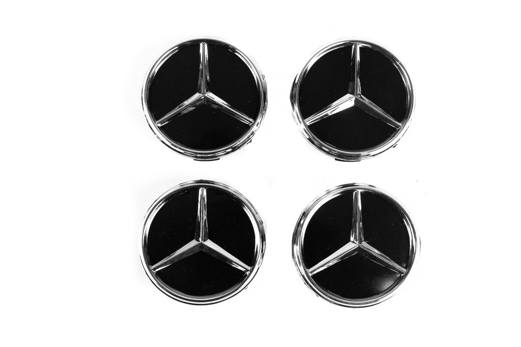 Wheel center caps 71/74 mm without ring (4 pcs, black with chrome logo) for Mercedes-Benz - image 2