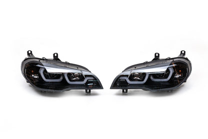 Front headlights with LED lighting (2 pcs, dark) for BMW X5 E70 2007-2013 - image 2