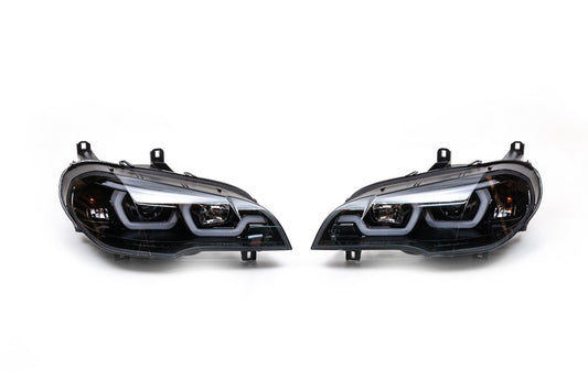 Front headlights with LED lighting (2 pcs, dark) for BMW X5 E70 2007-2013 - image 2