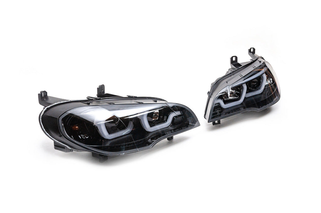 Front headlights with LED lighting (2 pcs, dark) for BMW X5 E70 2007-2013 - image 4