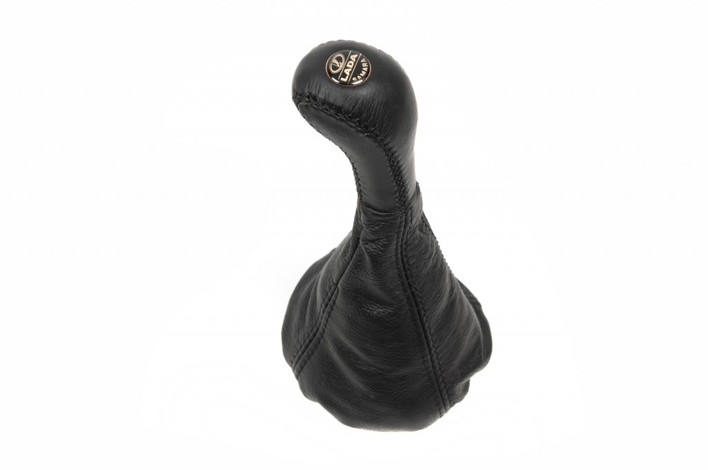 Gear shift boot with knob (black, leather) for VAZ 2108-2109 1984-2011 - image 1
