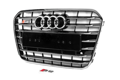 Front black grille with chrome frame S-style (2011-2014) for Audi A6 C7 2011-2017 - image 2