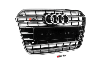 Front black grille with chrome frame S-style (2011-2014) for Audi A6 C7 2011-2017 - image 3