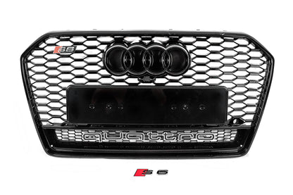 Front black RS-style grille with Quattro badge (2014-2017) for Audi A6 C7 2011-2017 - image 1