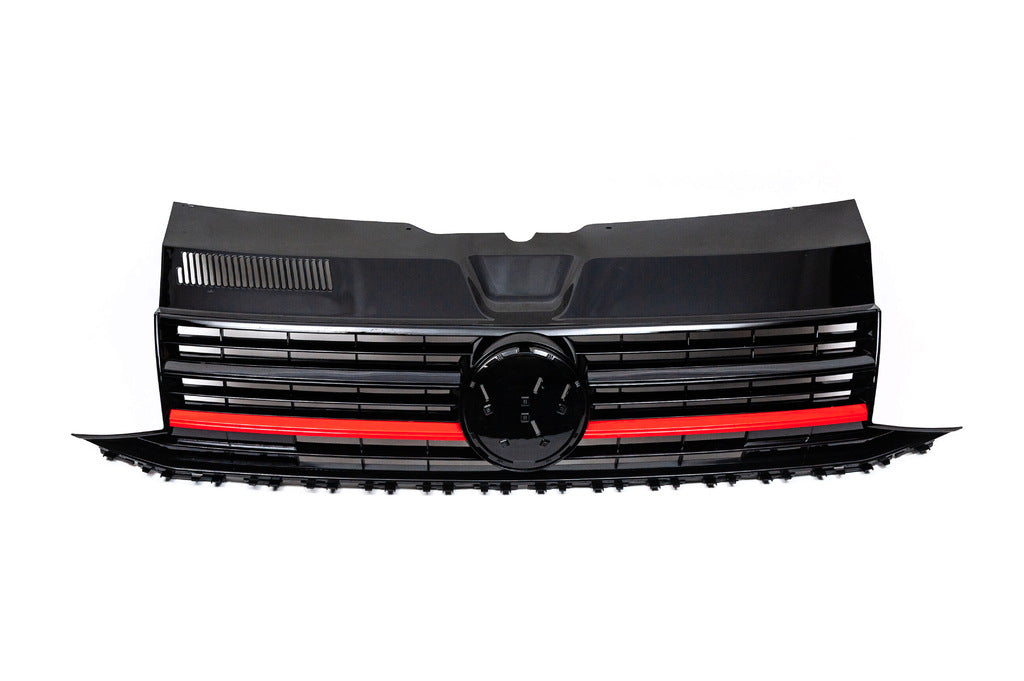Front grille with red stripe (for emblem) for Volkswagen T6 2015-2024 - image 3