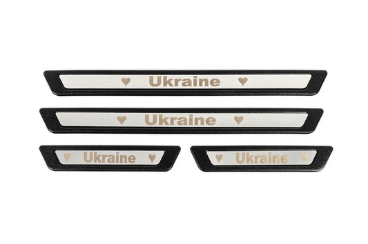 Door sill plates (Ukraine, 4 pcs., stainless steel) - Reelken Auto