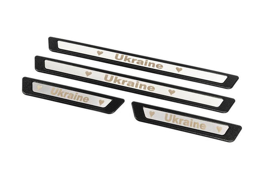 Door sill plates (Ukraine, 4 pcs., stainless steel) - Reelken Auto