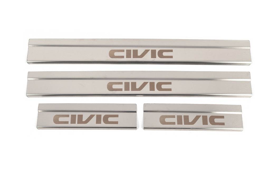 Threshold pads (4 pcs., stainless steel) for Honda Civic Sedan X 2016-2021 - Reelken Auto