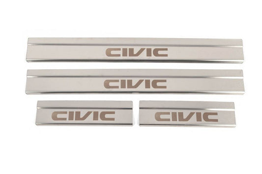 Threshold pads (4 pcs., stainless steel) for Honda Civic Sedan X 2016-2021 - Reelken Auto