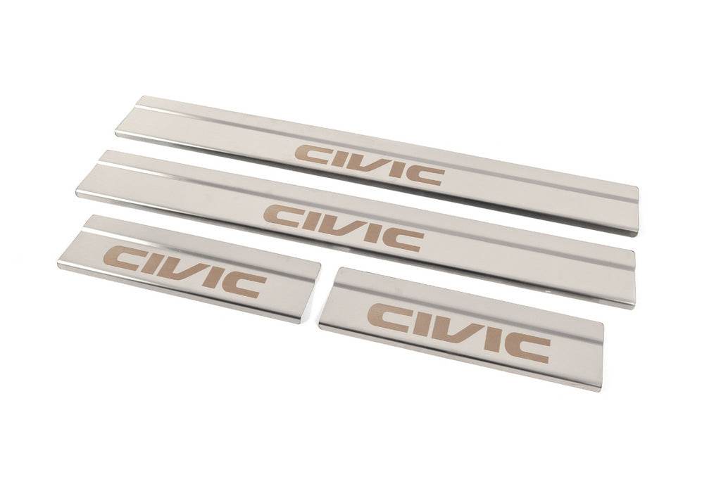 Threshold pads (4 pcs., stainless steel) for Honda Civic Sedan X 2016-2021 - Reelken Auto