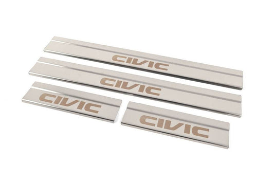 Threshold pads (4 pcs., stainless steel) for Honda Civic Sedan X 2016-2021 - Reelken Auto