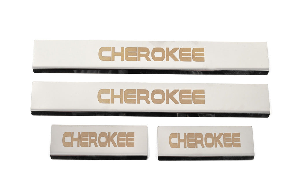 Door Sill Protectors V-2 (4 pcs, Stainless Steel) for Jeep Grand Cherokee WK2 2010-2021 - image 1