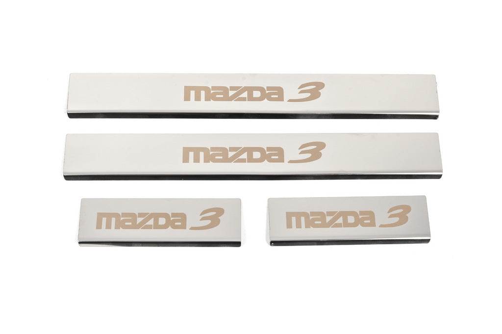 Door sill plates (4 pcs., Gloss, stainless steel) for Mazda 3 2013-2019 - Reelken Auto