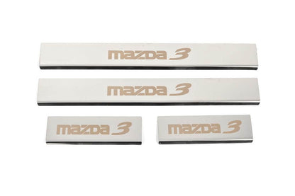 Door sill plates (4 pcs., Gloss, stainless steel) for Mazda 3 2013-2019 - Reelken Auto