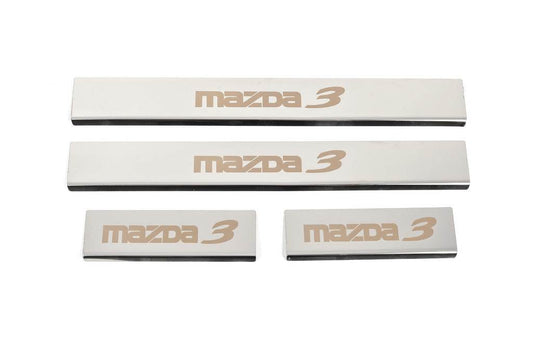 Door sill plates (4 pcs., Gloss, stainless steel) for Mazda 3 2013-2019 - Reelken Auto