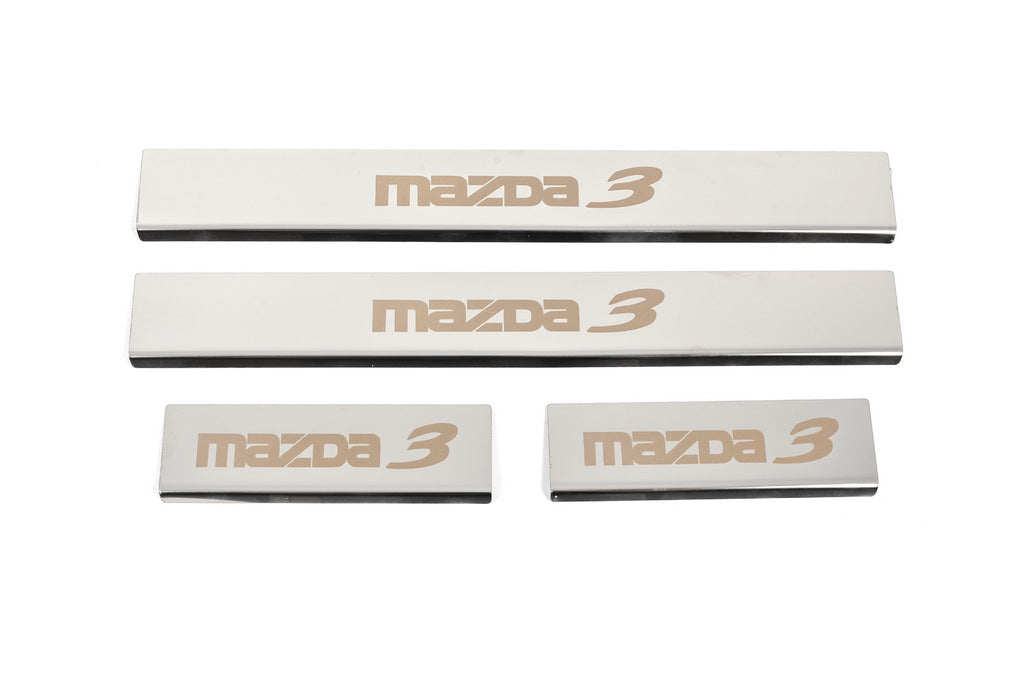 Door Sill Covers (4 pcs, Gloss, Stainless Steel) for Mazda 3 2013-2019 - image 1
