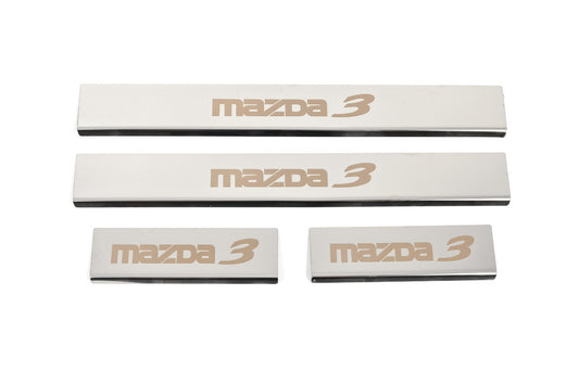 Door Sill Covers (4 pcs, Gloss, Stainless Steel) for Mazda 3 2013-2019 - image 1