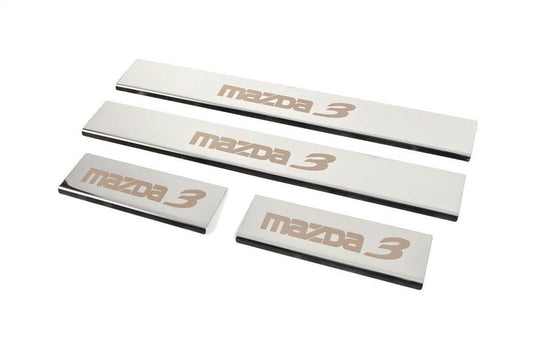 Door sill plates (4 pcs., Gloss, stainless steel) for Mazda 3 2013-2019 - Reelken Auto