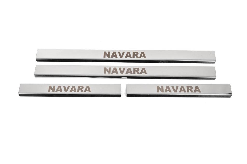 Threshold pads (4 pcs., stainless steel) for Nissan Navara 2006-2015 - Reelken Auto