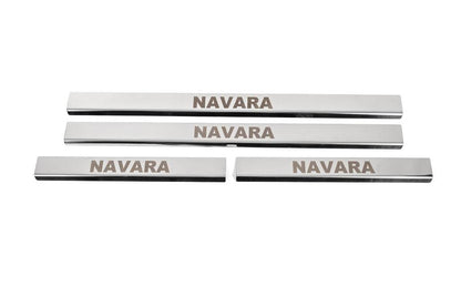 Threshold pads (4 pcs., stainless steel) for Nissan Navara 2006-2015 - Reelken Auto