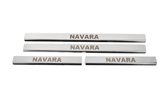 Threshold pads (4 pcs., stainless steel) for Nissan Navara 2006-2015 - Reelken Auto
