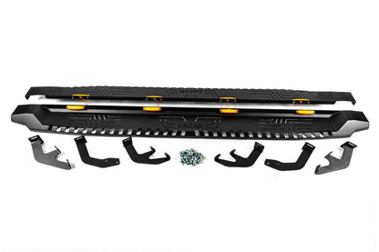 Side sills Dakar V1 with LED (2 pcs, metal) for Toyota Hilux 2015↗ - Reelken Auto