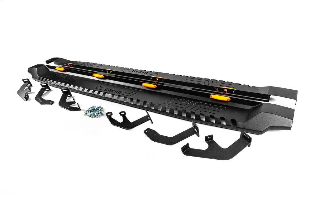 Side sills Dakar V1 with LED (2 pcs, metal) for Toyota Hilux 2015↗ - Reelken Auto