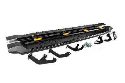 Side sills Dakar V1 with LED (2 pcs, metal) for Toyota Hilux 2015↗ - Reelken Auto