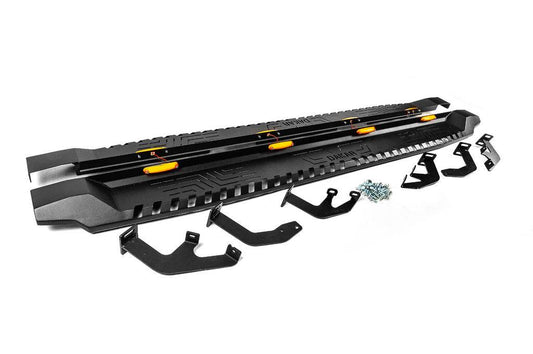 Side sills Dakar V1 with LED (2 pcs, metal) for Toyota Hilux 2015↗ - Reelken Auto