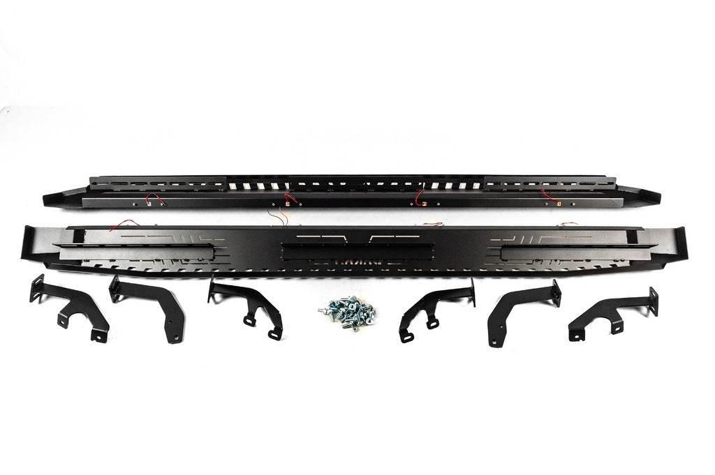 Side sills Dakar V1 with LED (2 pcs, metal) for Toyota Hilux 2015↗ - Reelken Auto