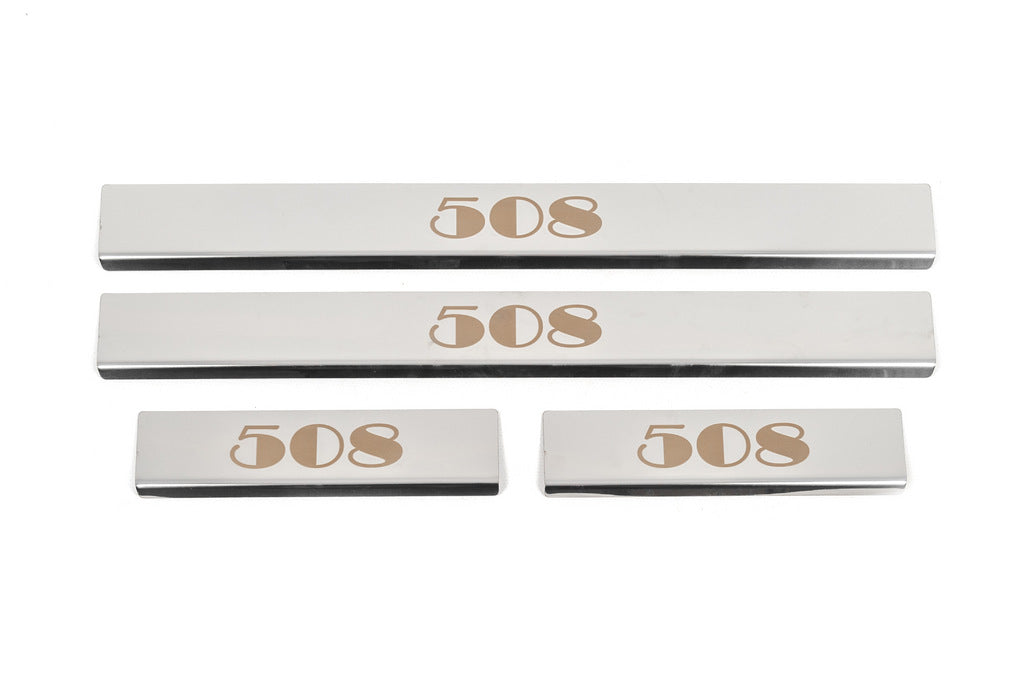 Carmos Door Sill Protectors (4 pcs, Stainless Steel) for Peugeot 508 2010-2018 - image 1