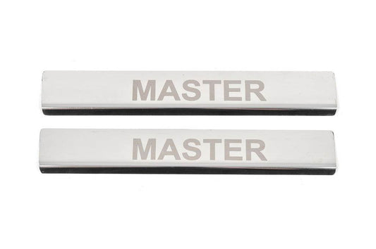 Overlays on door sills V4 (2 pcs., stainless steel) for Renault Master 2011-2023 - Reelken Auto