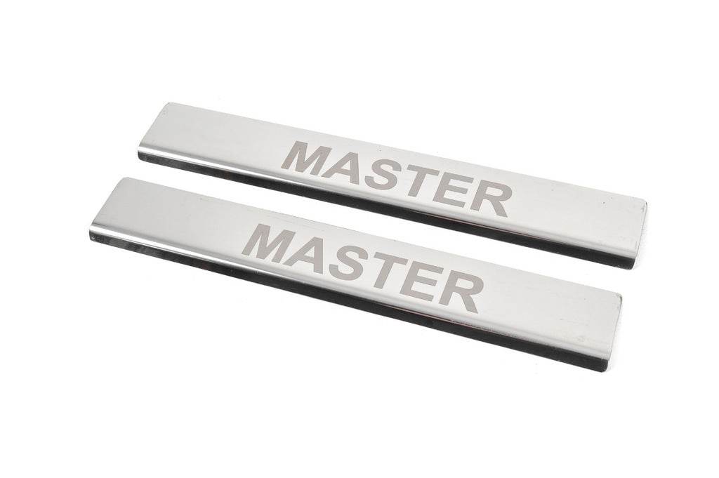 Overlays on door sills V4 (2 pcs., stainless steel) for Renault Master 2011-2023 - Reelken Auto