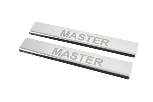 Overlays on door sills V4 (2 pcs., stainless steel) for Renault Master 2011-2023 - Reelken Auto