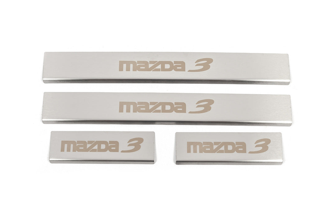 Door Sill Covers (4 pcs, Matte, Stainless Steel) for Mazda 3 2013-2019 - image 1