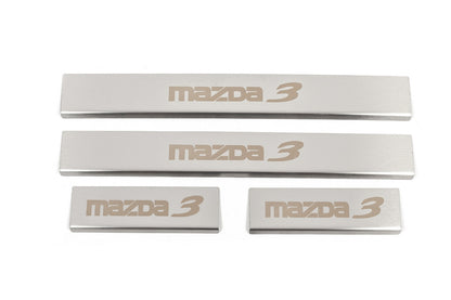 Door Sill Covers (4 pcs, Matte, Stainless Steel) for Mazda 3 2013-2019 - image 1