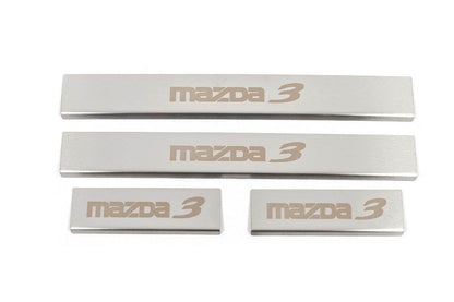 Threshold pads (4 pcs., Matte, stainless steel) for Mazda 3 2013-2019 - Reelken Auto