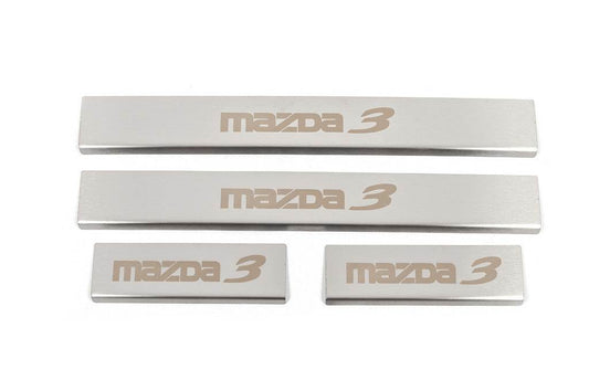 Threshold pads (4 pcs., Matte, stainless steel) for Mazda 3 2013-2019 - Reelken Auto