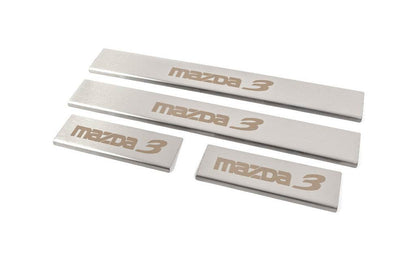 Threshold pads (4 pcs., Matte, stainless steel) for Mazda 3 2013-2019 - Reelken Auto