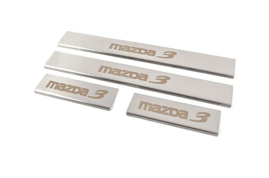 Threshold pads (4 pcs., Matte, stainless steel) for Mazda 3 2013-2019 - Reelken Auto