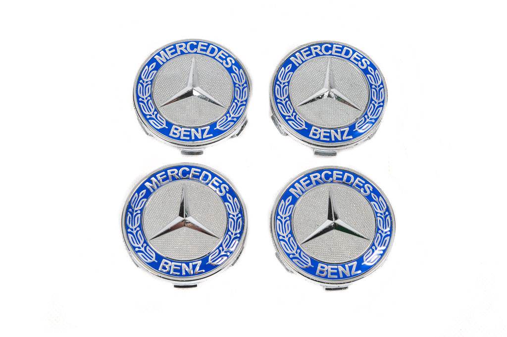 Wheel caps 71/75 mm without ring (4 pcs., blue V2) for Mercedes - Reelken Auto