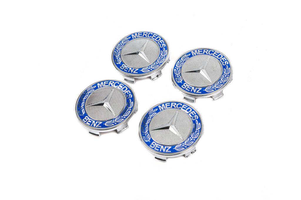 Wheel caps 71/75 mm without ring (4 pcs., blue V2) for Mercedes - Reelken Auto