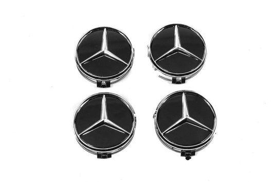 Wheel caps 70/75 mm with a ring (4 pcs., black) for Mercedes - Reelken Auto