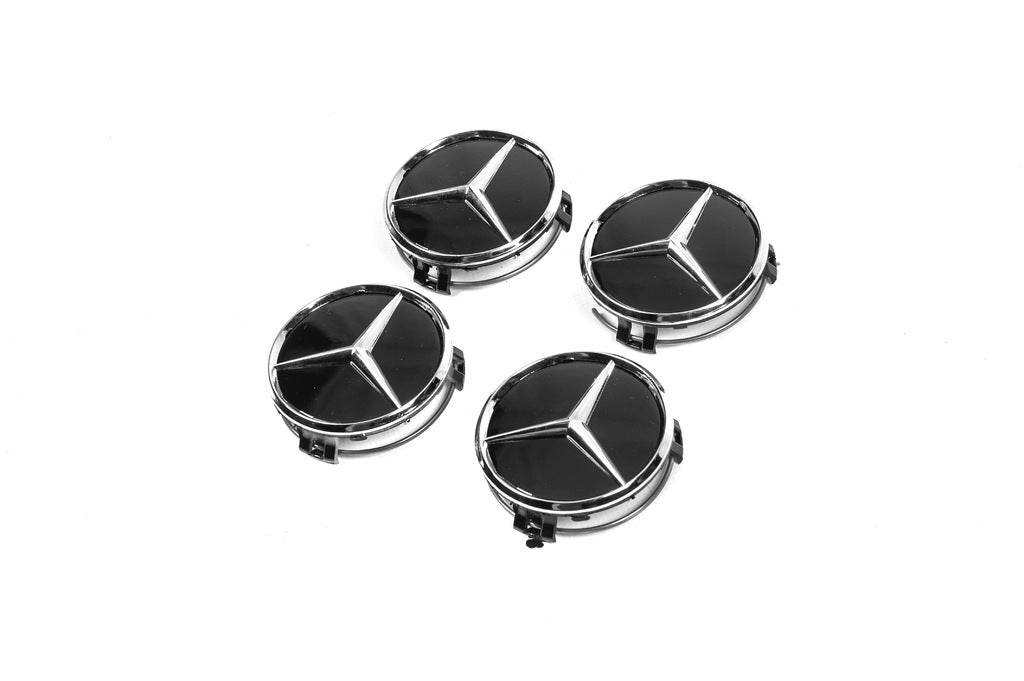Wheel caps 70/75 mm with a ring (4 pcs., black) for Mercedes - Reelken Auto