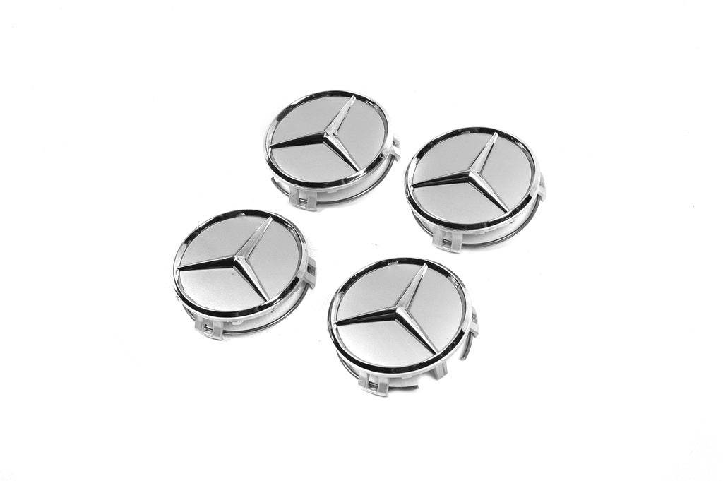 Wheel caps 70/75 mm with a ring (4 pcs., gray) for Mercedes - Reelken Auto